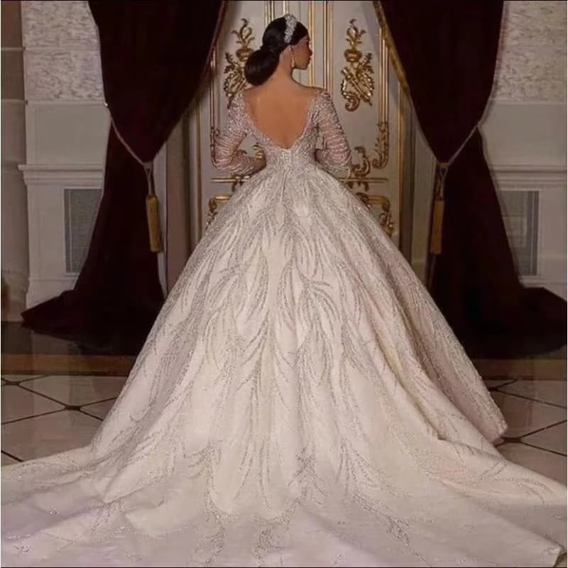 New Luxury Women Long Sleeve Lace Bridal Wedding Gowns Wedding Dress