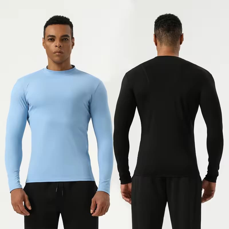 Mens Compression Sport Gym Long Sleeve T Shirt Mock Neck Quick Dry Slim Fit Blank Sportswear Gym Athletic Base Layer Tops