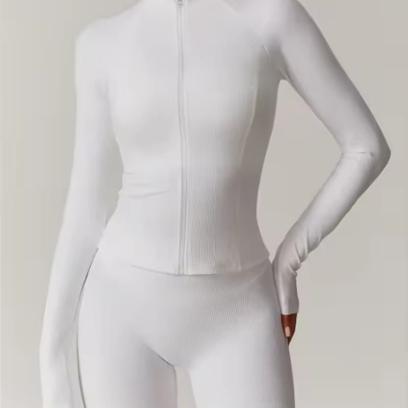 Custom Logo 2 Pieces Women Yoga Suits Ribbed Zipper Gym Fitness Activewear Sports Jacket Top and Yoga Leggings Sets