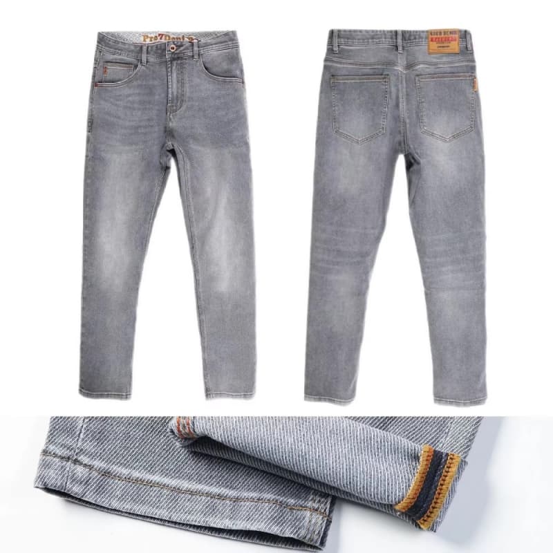 Men's 12 oz Comfortable Mid Waist Business Casual Slim Straight Denim Gray Jeans High-End Autumn Solid Medium Wash
